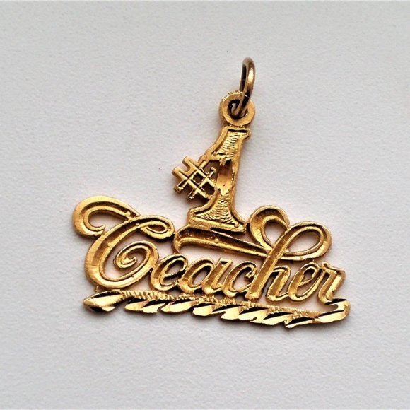 Vintage Solid 14K Yellow Gold #1 Teacher Pendant Charm